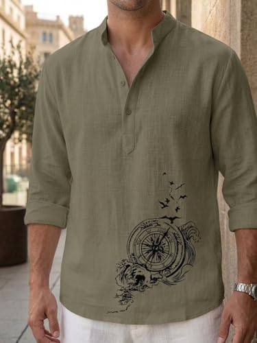 Image of DEELMO Men's Cotton Blend Mandarin Collar Self One Design Full Sleeve Casual Short Kurta