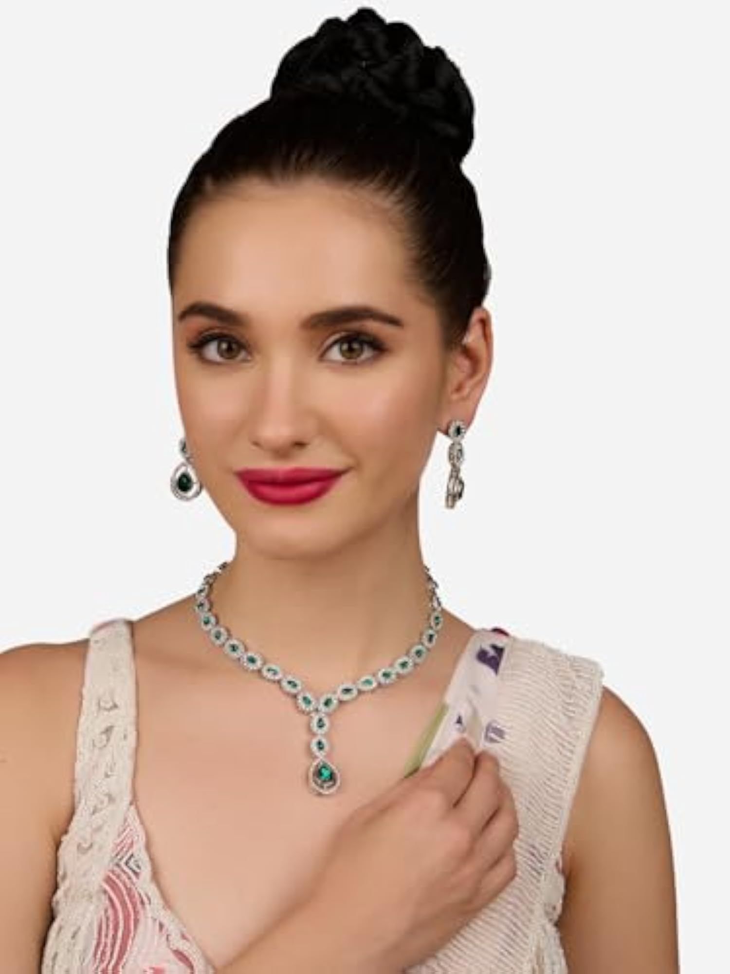 Green Dazzling Austrian Diamonds Necklace and Earring Set