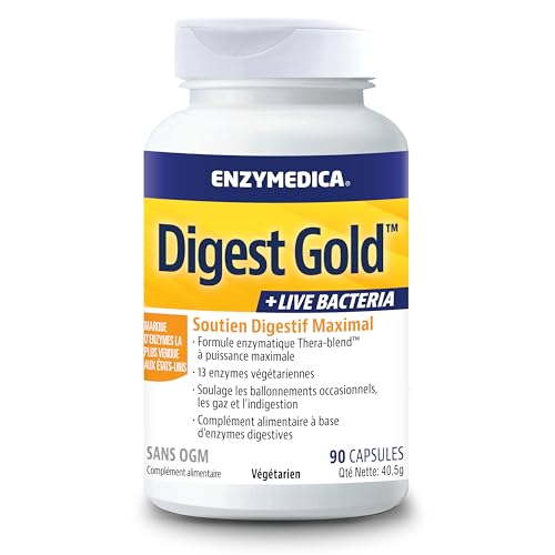 Enzymedica, Digest Gold + Live Bacteria, Formule Enzymatique À Action Rapide, Améliore L'Absorption Des Nutriments Et L'Énergie, Sans Gluten, Sans Produits Laitiers,...