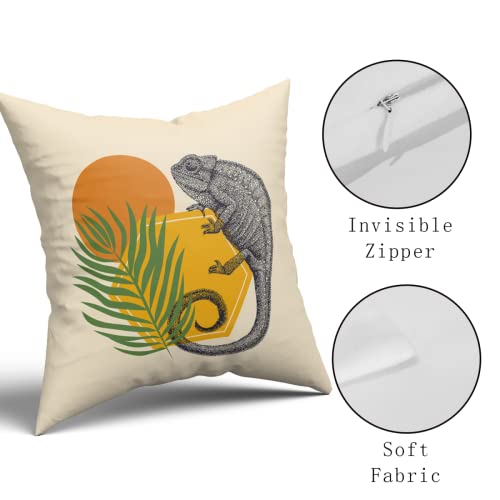 Boho Pillow Covers 18X18 Inch Set Of 2 Geometric Throw Pillow Covers, Lizard Reptile Abstract Leaves Throw Pillow Cover For Indoor Outdoor Picnic Party Patio Square Cushion #TOP4