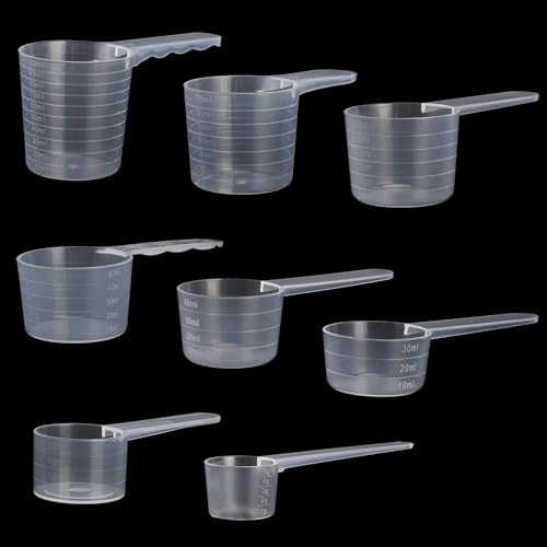 Set 8 Cucchiai Dosatori in Plastica Trasparente,Misurini da 10 ml 20 ml 30 ml 40 ml 50 ml 60 ml 70 ml 100 ml Cucchiai da Misura in PP Alimentare per Detersivo,Proteine, Cucina, Cosmetici, Fai da Te