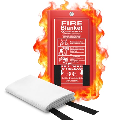 FLASLD Coperta antincendio 100 x100 cm per la casa e la cucina, coperta antincendio in fibra di vetro per le persone, protezione ignifuga e isolamento termico