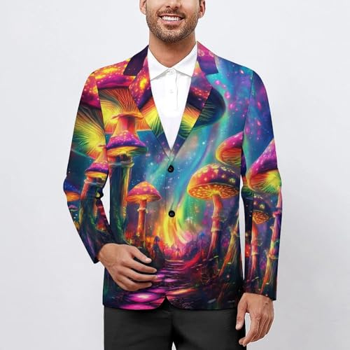 Tie Dye Mushroom Print Mens Blazer Casual Sport Coats Two Button Suit Jacket for Travel Wedding2