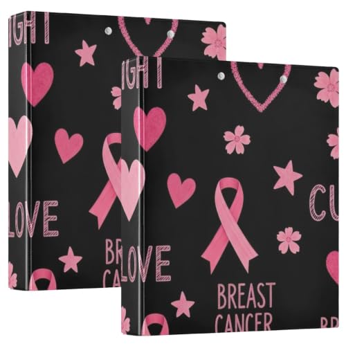 Classeur 3 anneaux en D noir à motif ruban rose pour bureau