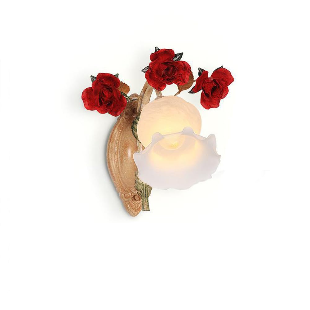 KBUUKYYXouy Vintage Milk Glass Bathroom Vanity Wall Light Fixture Modern Nordic Rose Flower Wall Sconce Hardwired Mid Century Indoor Bedroom Wall Mounted Lamp for Living Room Hallway Farmhouse Aisle