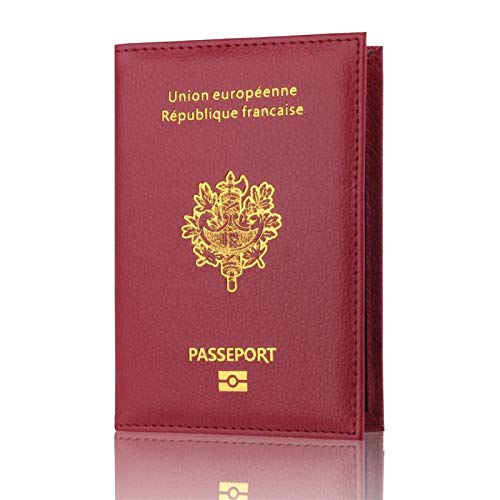 Francia Viajes Pasaporte Titular Bolsa Multifun Barato Cuero Fashion French Pasaporte Funda Caso Cartera para Hombres Mujeres (Color : Maroon,...