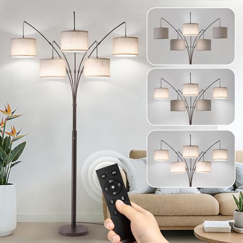 Image of Dimmable Floor Lamp - Arc Floor Lamps for Living Room, 4000LM Super Bright Modern Tall Standing Lamp with Black Shades & Heavy Base, Mid Century Tree Floor Lamp for Bedroom Office