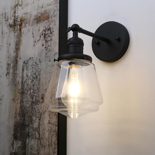 Phansthy Wall Sconces Light Fixture Industrial Wall Lamp, 180 Degree Adjustable Bathroom Vanity Light, Wall Light with Glass Shade Wall Decorative Lighting for Kitchen Living Room Hallway (Black) by Phansthy - Used condition - US$54.14