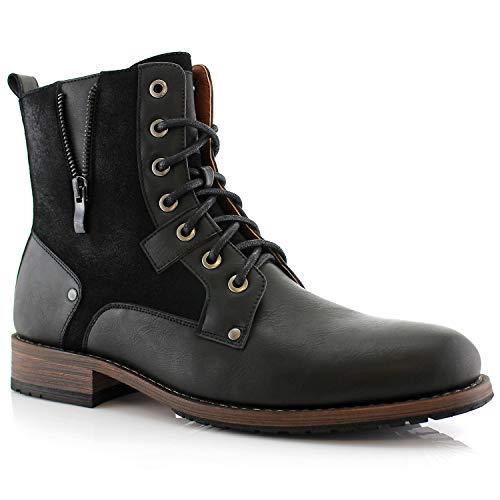 Polar Fox Jalen MPX808581 Mens Casual Suede Zipper Combat Motorcycle Dress Boots Black