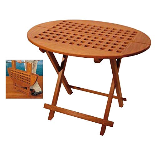 Table en teck ARC ovale 80x65x57 cm, meuble basse de jardin durable