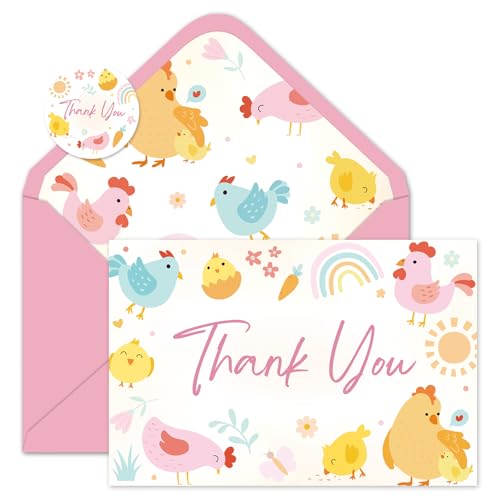 Cartes de remerciement premier anniversaire pastel avec enveloppes x24