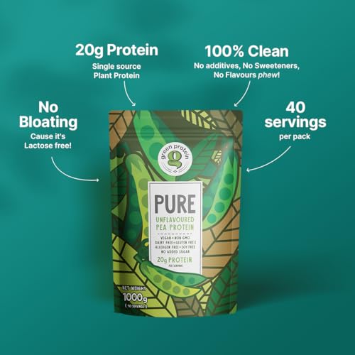 Image of GREEN PROTEIN Plant Protein Powder 1Kg Pure Unflavored | Vegan Pea Protein | 20g Protein Per Serving | Keto Friendly | Soy, Dairy & Gluten Free