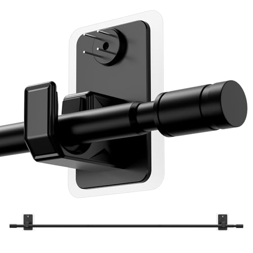 PeSenp 2.0 Upgraded No-Drill Curtain Rod for Windows 48 to 84 inches Renter-Friendly Adhesive & Pin-Nail Mount 5/8 Black Adjustable Rod Minimal Wall Damage