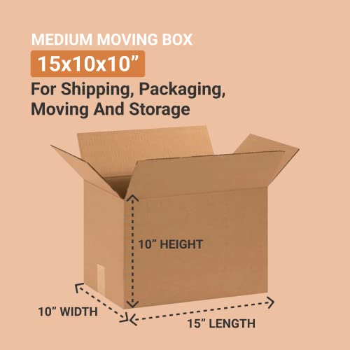 Image of BOX USA Shipping Boxes Medium 15 inchL x 10 inchW x 10 inchH 25-Pack - Corrugated Cardboard Box for Moving, Mailing, Packing, Packaging and Storage