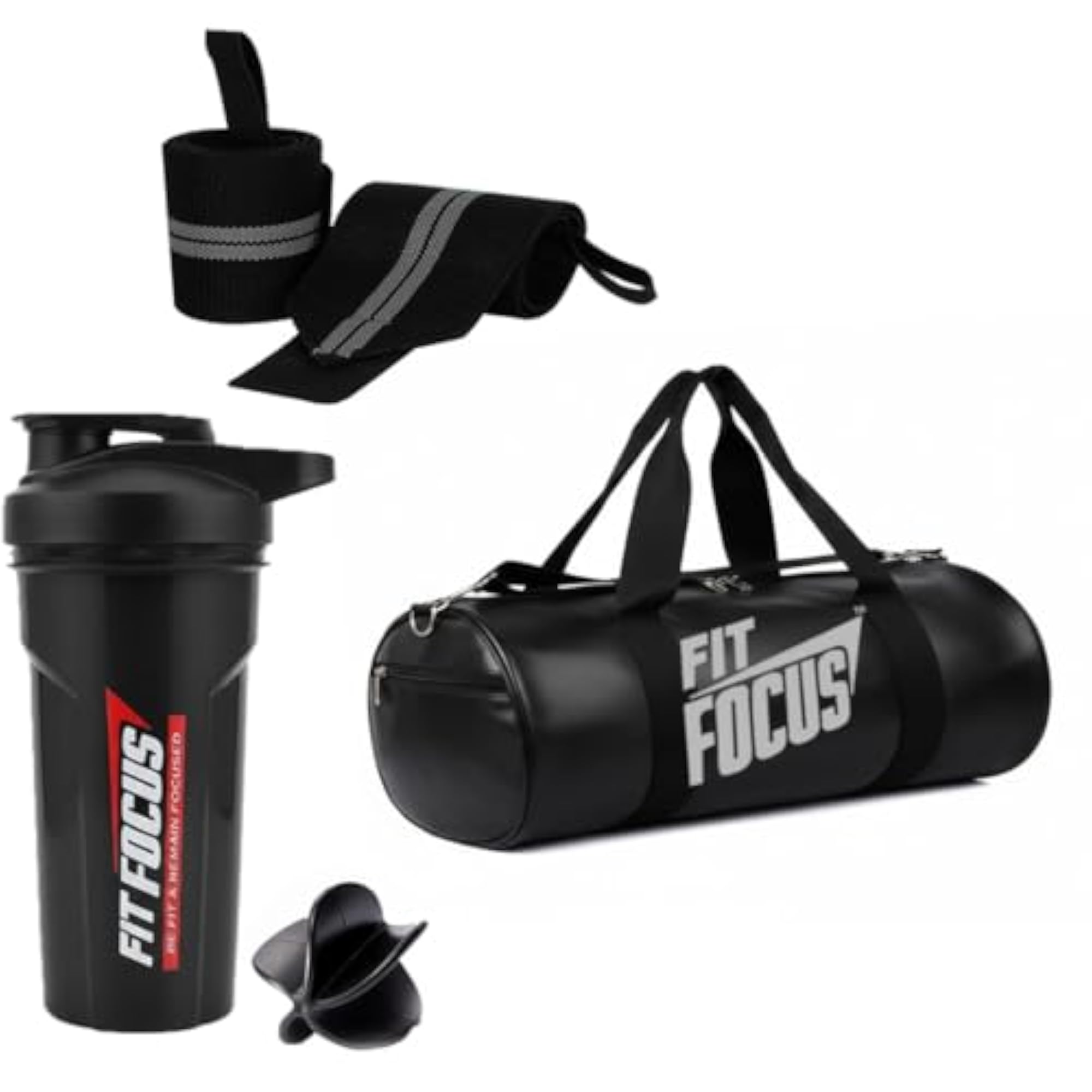 Fit Focus Premium Gym Accessories Set with Leather Duffle Bag