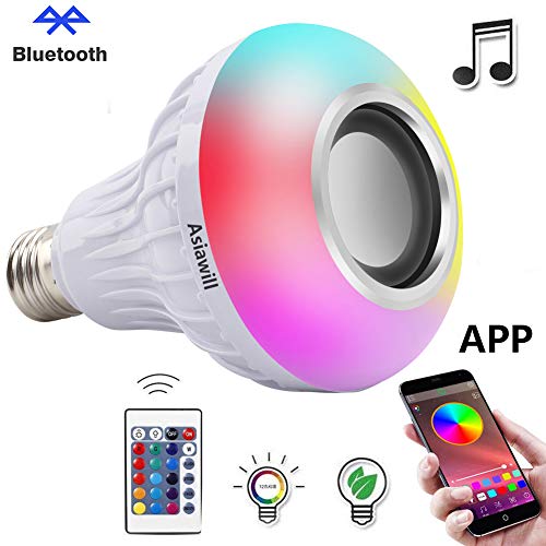 Preisvergleich Produktbild Asiawill E27 Smart Bluetooth Lautsprecher LED Musikbirne Wireless App + Ferngesteuerte RGBW Glühbirne Eingebauter Audio Lautsprecher Musik Player mit Fernbedienung