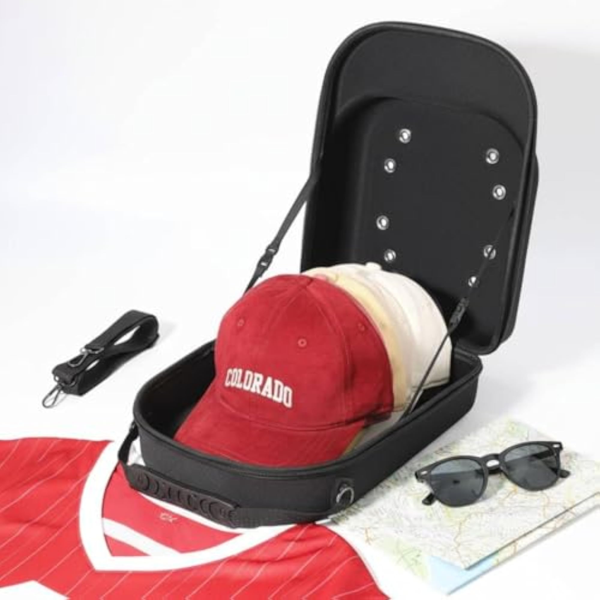 Zippered Baseball Cap Case with Shoulder Strap, Black