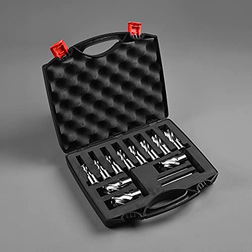Annular Cutter Set 13 Pcs Jestuous 3/4 Inch Weldon Shank 1 Cutting Depth And Cutting Diameter From 7/16 To 1-1/16 For Drill Press Hss Standard Kit Two Flat With 2 Pilot Pins #TOP6