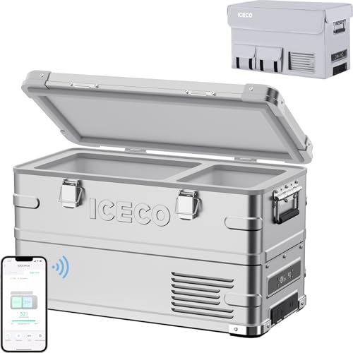 Image of ICECO APL35 Dual Zone 12V Refrigerator with Cover, Aluminum Portable Freezer,Car Fridge with Secop Nano Compressor, -4℉~68℉, 12 /24V DC, 100-240V AC for Car, Outdoor, Camping, RV, Truck, Boat, 37 Quart