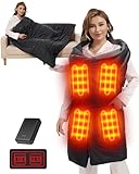 Lvkakmox Heated Blanket Battery Operated - 7.4V Shawl USB Electric Heating Blanket, Portable Wireless Cordless Heated Blankets for Outdoors, Full, Black+(7.4v 10000mah Battery)