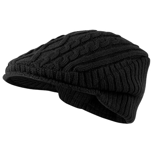 Teqihat Women Winter Warm Knit Hat for Men Wool Snow Ski Caps with Visor Warm Fleece Lined Hat Soft Beanie Cap