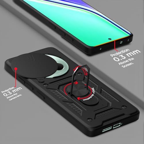 Image of Outlouders Back Cover for Realme P3 Pro 5G | D10 Tough Armor 360 Protection Case with Sliding Camera Shield & Ring Holder Stand Bumper Case (Black)