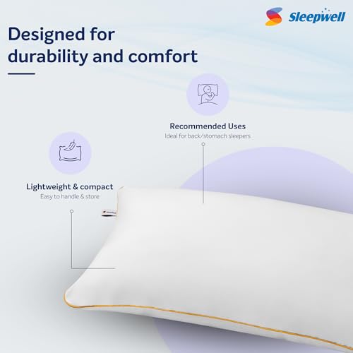 Image of Sleepwell Huggs Premium Plush Fibre Pillow | White |Hand Washable | Microfibre Outer Cover | Polyester Siliconized Conjugate Fibre | Excellent Neck Support | 27 x 17 Inches | Pack of 1