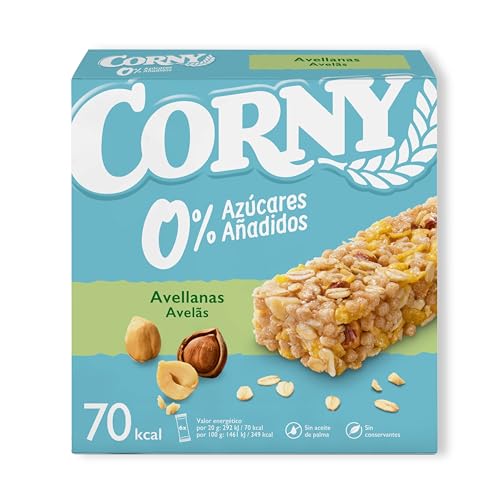 Corny Barritas de Cereales 0% Azúcares Añadidos de Avellanas- Pack de 6x20gr