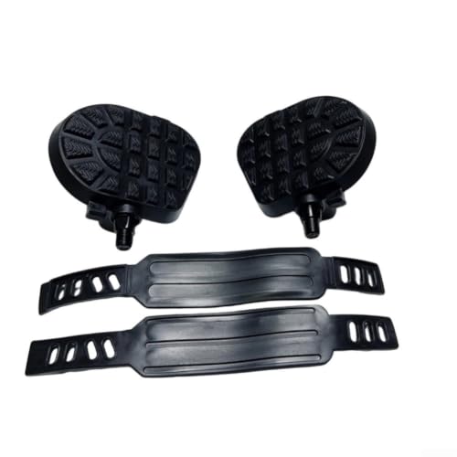 Accarugty Pedales de ciclismo de interior con correas para bicicleta estática, reposapiés de repuesto resistentes para gimnasio en casa, bicicleta giratoria, tamaños de 1/2 y 9/16 pulgadas, par negro