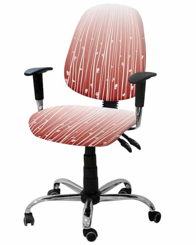 Red Ombre 2 Pieces Computer Office Chair Covers Set,Stretchable Desk Rotating Chair Seat Cushion Slipcover Back Covers,Retro Abstract Striped Floral Leaves Art Slipcover Back Cover,Protectors Cover