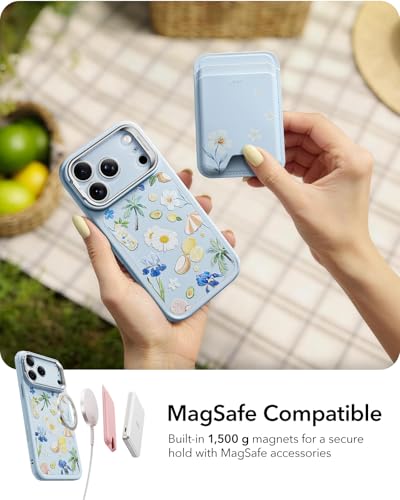 Image of ESR for iPhone 17 Pro Max Case with Stash Stand, Compatible with MagSafe, Military-Grade Drop Protection Magnetic Phone Case, Scratch-Resistant Back Cover,Tropical Paradise, Light Blue