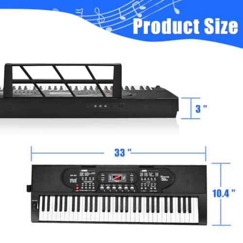 Image of 61 Key Keyboard Piano, Portable Electric Keyboard Piano for Beginners | LCD Display, Stereo Speakers, Microphone, Sheet Music Stand, Digital Music Keyboard