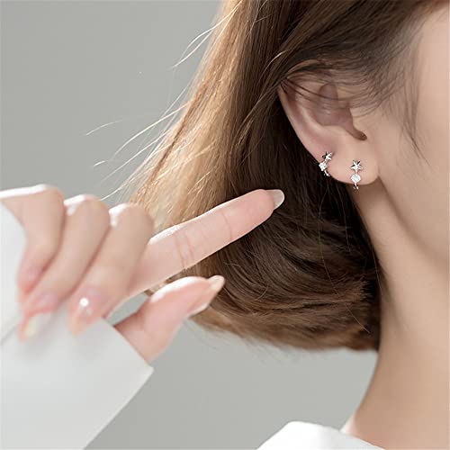 18g Tiny Star Hoop Earrings 925 Sterling Silver CZ Small Hoops Cuff Cartilage for Women Girls Hypoallergenic Cubic Zirconia Huggie Sleeper Piercing Jewelry Dainty Cute Gifts for Daughter Niece 8mm (Silver)2