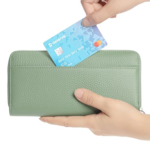 Image of RFID Blocking Womens Zipper Wallet Leather Large Capacity Billfold Clutch Zip Around Wallets for Women