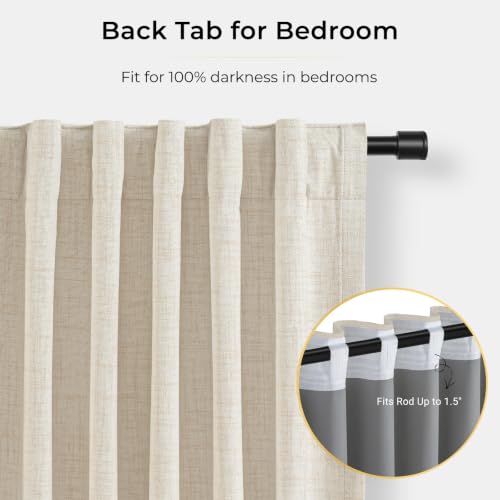 Image of INOVADAY 100% Blackout Curtains for Bedroom, Cream Black Out Curtains 63 Inch Long, Clip Rings Linen Blackout Drapes, Thermal Insulated Room Darkening for Living Room, 2 Panels - W50xL63
