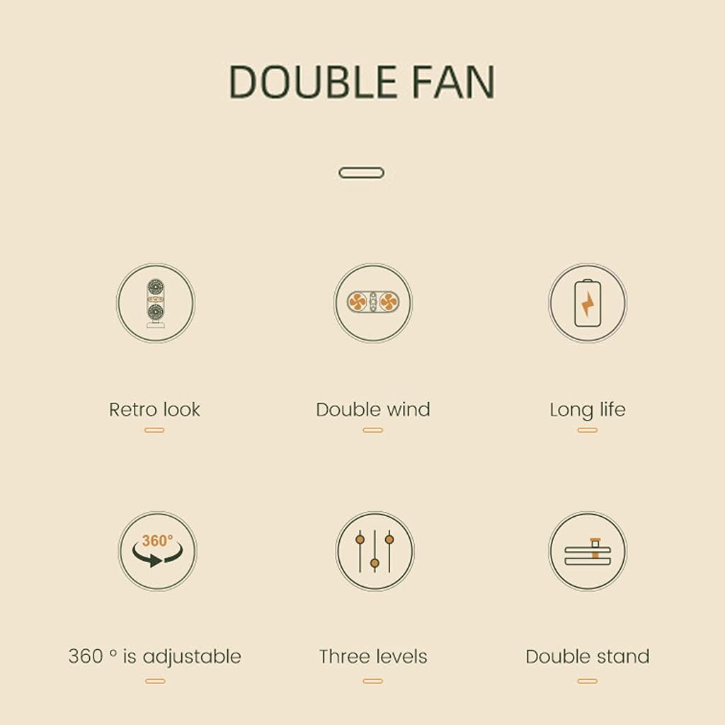 Small Desk USB Rechargeable Double-Head Clamp Fans with 3 Speeds Portable Fan for Stroller Bedroom Office