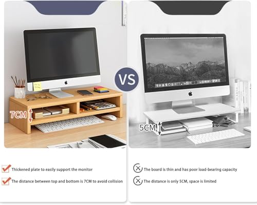 Image of VBM Monitor Riser Stand Bamboo Computer Laptop, Printer, PC with Storage Slot Adjustable Desktop Stand For Home , Office (Monitor Stand (white) 6 Box )
