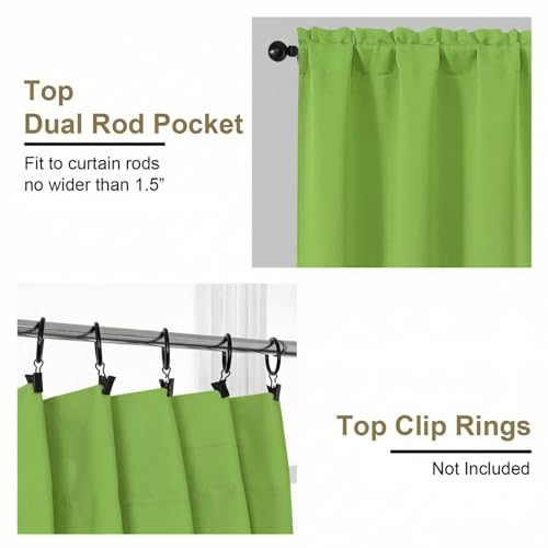 Image of Lime Blackout Curtains for Bedroom 63 Inch Length 2 Panels, Protect Privacy Thermal Insulated Solid Curtains for Living Room, Rod Pocket Window Treatment Blackout Drapes, 2x40Wx63L