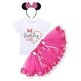 FYMNSI Enfants Filles 5e Anniversaire Tutu Set Manche Courte Hauts T-shirt Jupe Tutu à Pois Bandeau Ensemble de Fête Cinquième d'anniversaire Vêtements Photographie Rose Vif 5 Ans