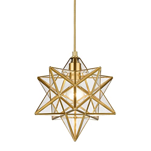 Image of YUBOLE Modern Gold Moravian Star Pendant Light Clear Glass-11-in Diameter