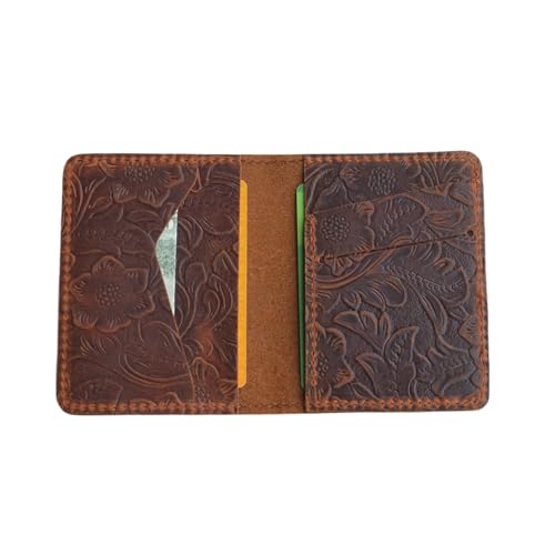 Handmade Distressed Men's Minimalist Leather Wallet Card Holder Wallets for Gifts Brown Flower style1