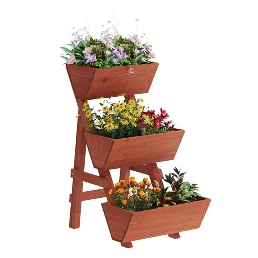 Kitsanery 3-Tiers Wooden Raised Garden Bed,Wood Planter Box for Vegetable,Flower Rack,Flower Pot Stands,Indoor Outdoor Gardening Planting Beds (Brick red, Small)