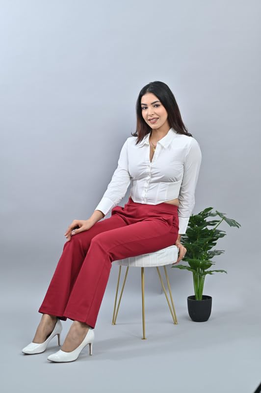 Image of Mlada Bootcut Flare Pants for Women Stretch Cotton Knit Boot Cut Mid Waist Flared Trouser Elastic Waist Band Utility Pockets for Formal Office Work Wear,Travel-Regular /Plus Size