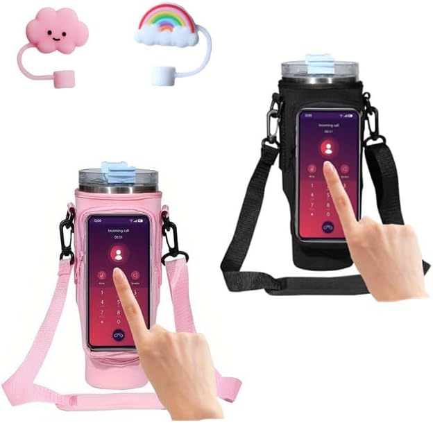 Generic Stanley Cup Accessories Set: 1Pcs Carrier Bag, Silicone Straw Cap, 40oz Adventure Quencher & Tumbler with Handle (Pink)