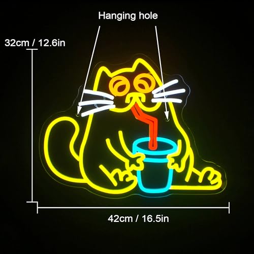 LUCUNSTAR Drink Cat Neon Sign Animal Neon Signs for Wall Decor Cat Neon Light Sign Bar Neon Signs with USB Powered for Living Room Bedroom Bar Club Party - Image 2