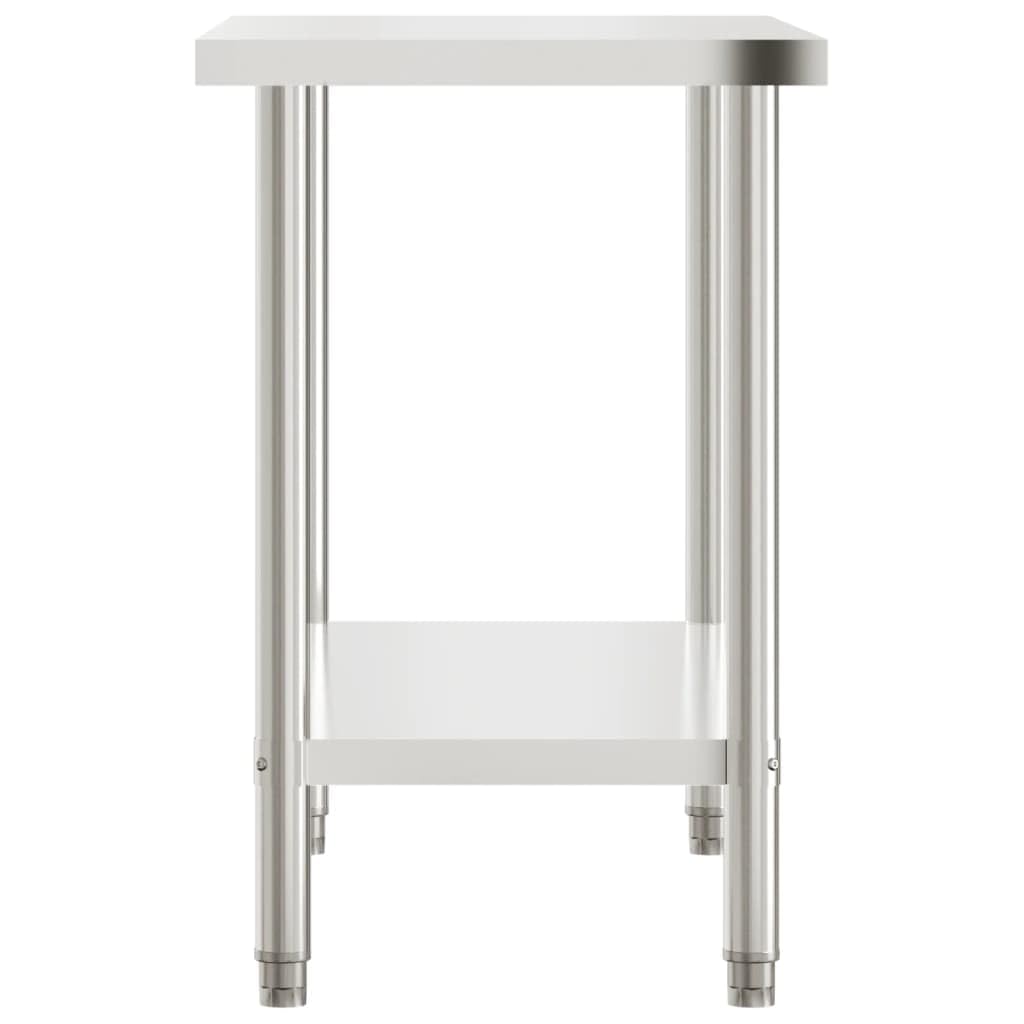 Mesa de trabajo de cocina de acero inoxidable, 110 x 55 x 85 cm, con encimera y estante, patas ajustables, ideal para suministros de gastronomía, gastronomía, restaurante, catering, hotel