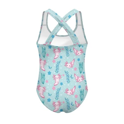 Girls One Piece Swimsuit Axolotl Cross Back Straps Bathing Suit Lightweight Quick Dry Gymnastics Leotard2