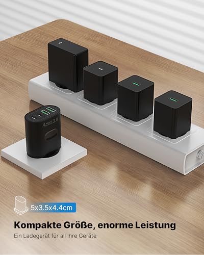 USB C Ladegerät, 4-Port 60W Schnellladegerät (2× USB-C + 2× USB-A), V0-Brandschutz Mehrfachstecker Netzteil USB für iPhone 16/15/14 Pro Max… – Ansicht 6