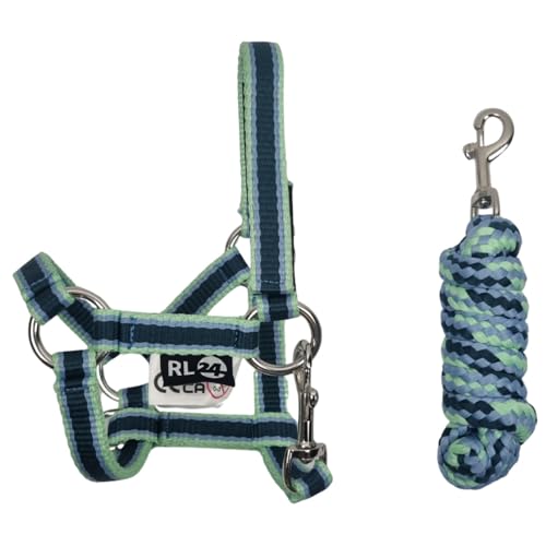 RL24 - Hobby Horse Halfter mit Strick – Steckenpferd Spielzeughalfter – Strick mit Karabinerhaken – Spielzeug Pferdehalfter für Hobby Horsing – Tannengrün