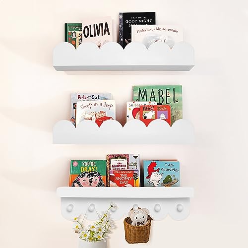 Image of COMAX Floating Bookshelf for Kids' Room, Wall-Mounted Hanging Shelves for Nursery, White 16 Inch